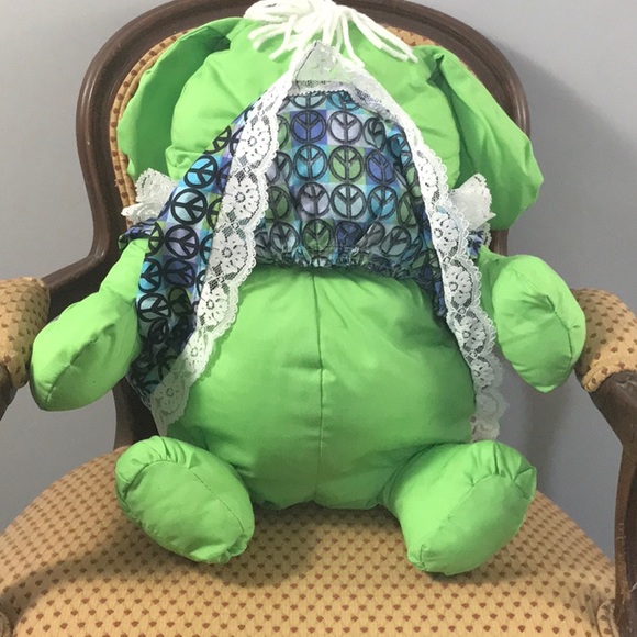 Soft stuffed cloth animal wears peace dress 15-in - Picture 6 of 8